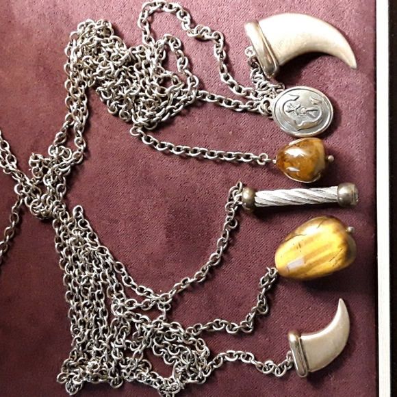 Genuine Charriol Kucha Tiger's Eye Horn Tassel Necklace 36" - Picture 6 of 11